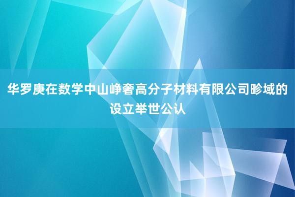 华罗庚在数学中山峥奢高分子材料有限公司畛域的设立举世公认